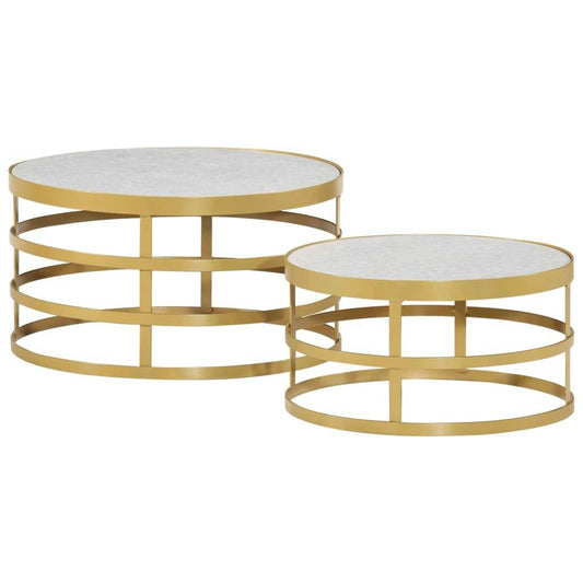 vidaXL 2 Piece Coffee Table Set Marble Brass and White - Loft&Timber