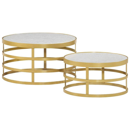 vidaXL 2 Piece Coffee Table Set Marble Brass and White - Loft&Timber