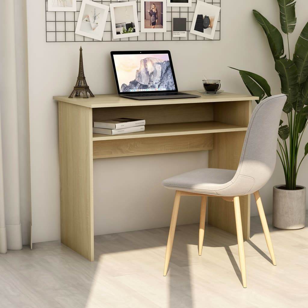 vidaXL Desk Computer Desk Standing Office Desk with Shelf Engineered Wood - Loft&Timber