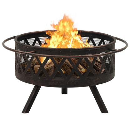 vidaXL Rustic Fire Pit with Poker 29.9" XXL Steel - Loft&Timber
