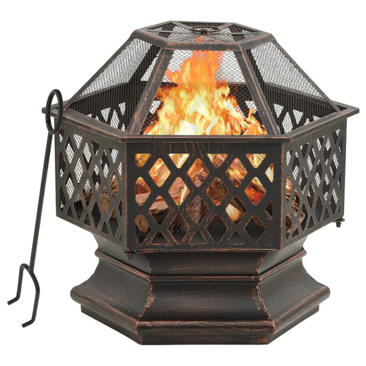 vidaXL Rustic Fire Pit with Poker 24.4"x21.3"x22" XXL Steel - Loft&Timber
