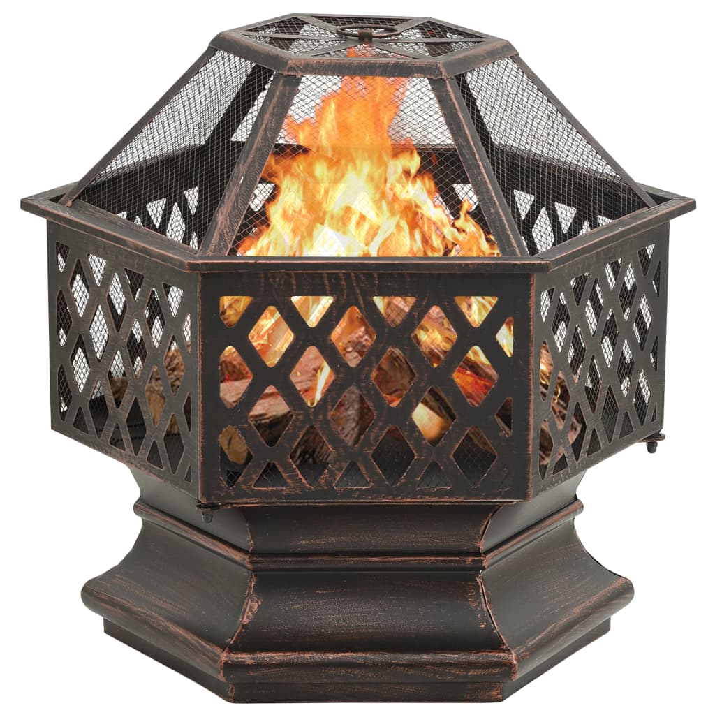 vidaXL Rustic Fire Pit with Poker 24.4"x21.3"x22" XXL Steel - Loft&Timber