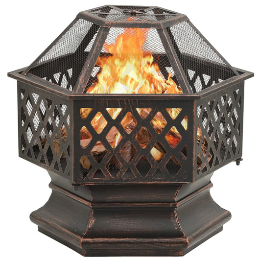 vidaXL Rustic Fire Pit with Poker 24.4"x21.3"x22" XXL Steel - Loft&Timber