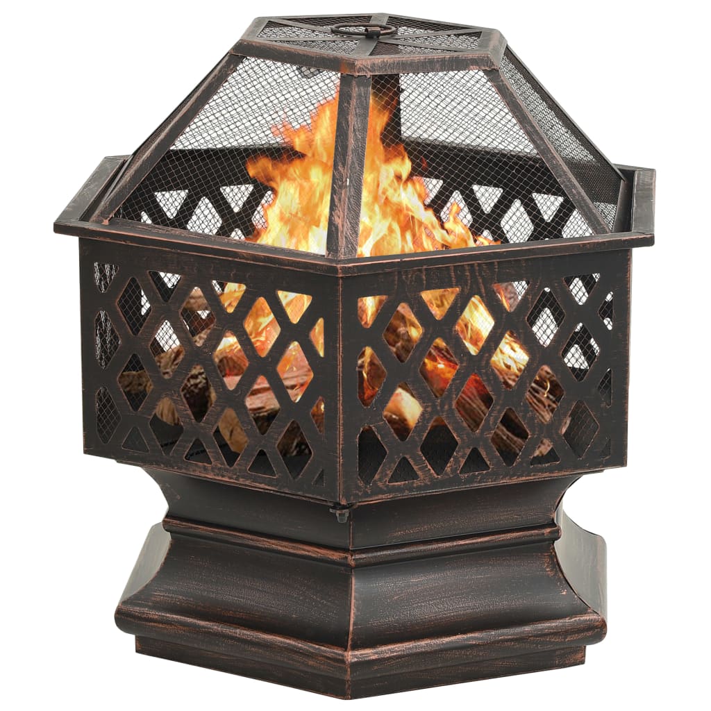 vidaXL Rustic Fire Pit with Poker 24.4"x21.3"x22" XXL Steel - Loft&Timber