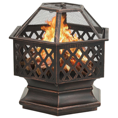 vidaXL Rustic Fire Pit with Poker 24.4"x21.3"x22" XXL Steel - Loft&Timber