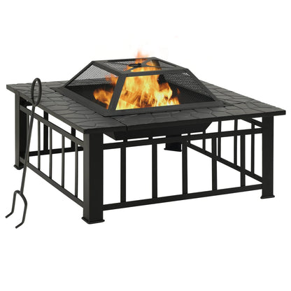 vidaXL Garden Fire Pit with Poker 31.9"x31.9"x18.5" XXL Steel - Loft&Timber