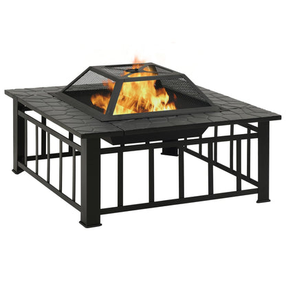 vidaXL Garden Fire Pit with Poker 31.9"x31.9"x18.5" XXL Steel - Loft&Timber