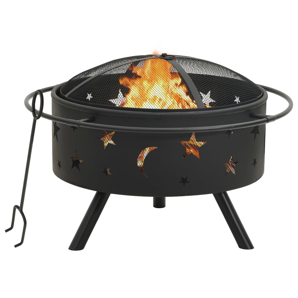 vidaXL Fire Pit with Poker 29.9" XXL Steel - Loft&Timber