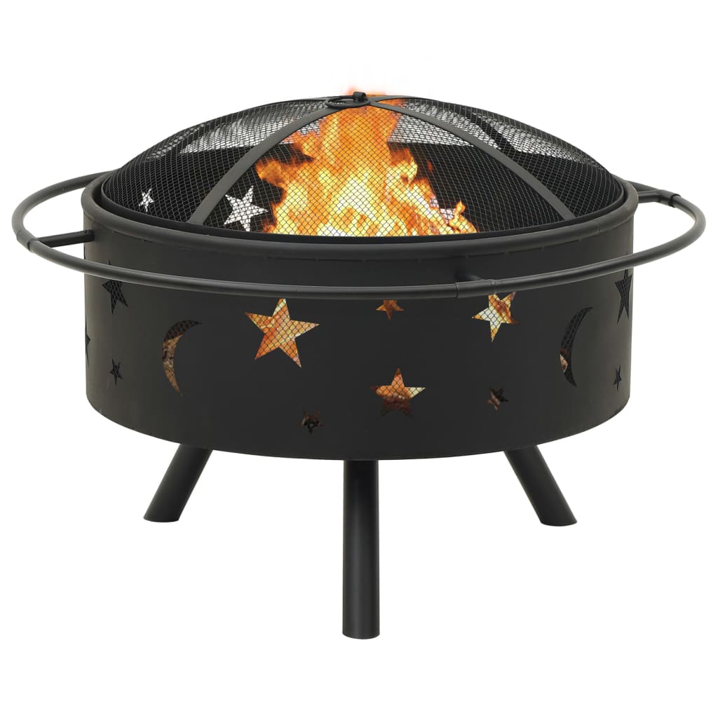 vidaXL Fire Pit with Poker 29.9" XXL Steel - Loft&Timber