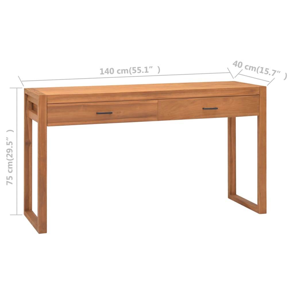 vidaXL Desk Standing Computer Desk Home Office Desk with 2 Drawers Teak Wood - Loft&Timber