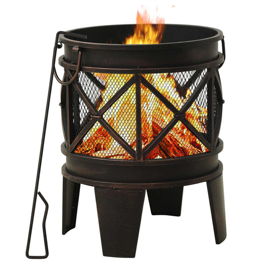 vidaXL Rustic Fire Pit with Poker Φ16.5"21.3" Steell - Loft&Timber