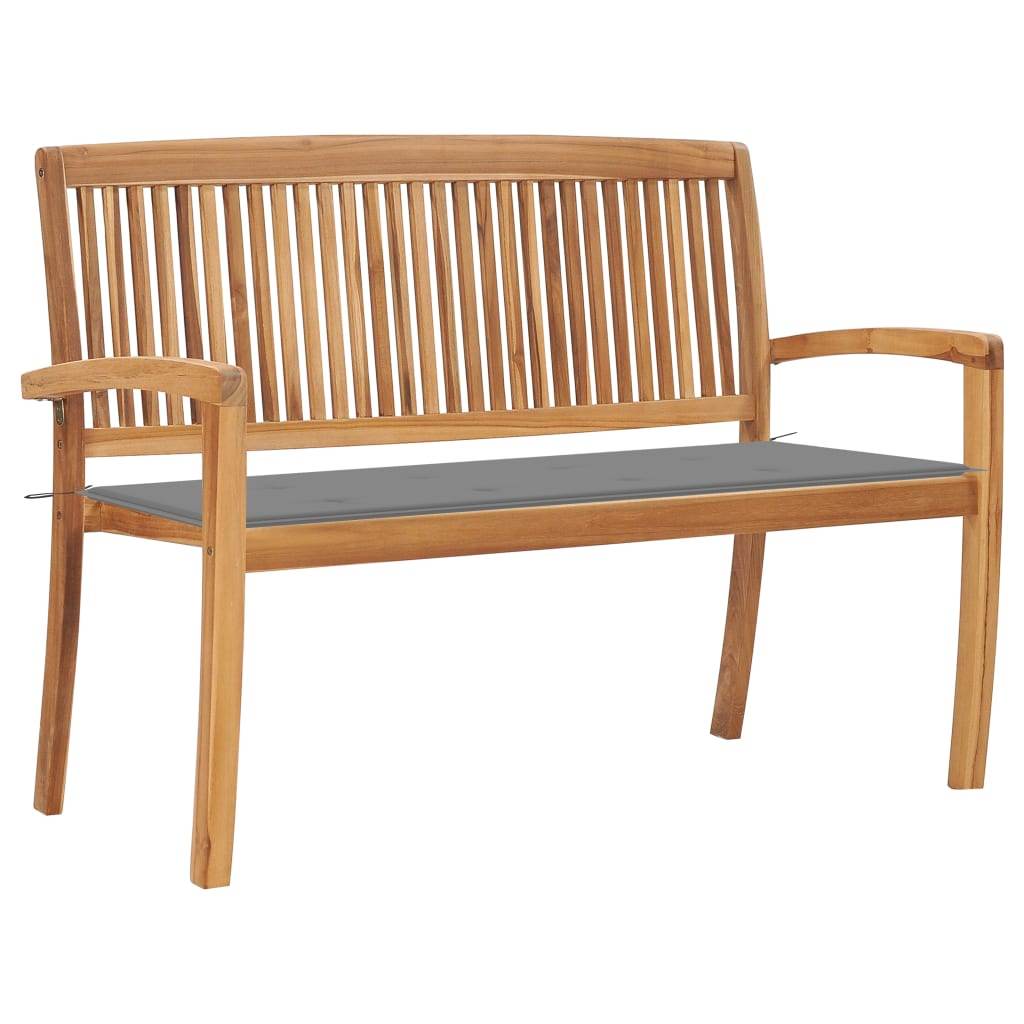 vidaXL Outdoor Patio Bench Stacking Patio Bench with Cushion Solid Wood Teak - Loft&Timber