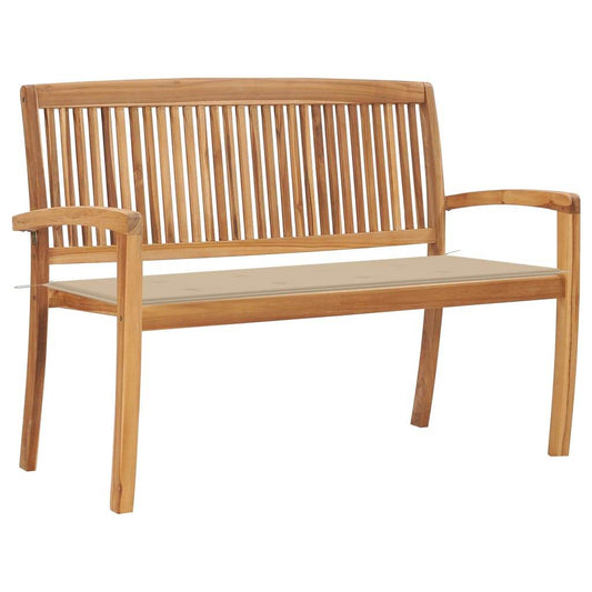 vidaXL Outdoor Patio Bench Stacking Patio Bench with Cushion Solid Wood Teak - Loft&Timber