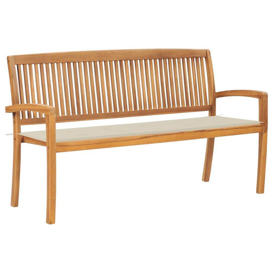 vidaXL Outdoor Patio Bench Stacking Patio Bench with Cushion Solid Wood Teak - Loft&Timber