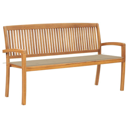 vidaXL Outdoor Patio Bench Stacking Patio Bench with Cushion Solid Wood Teak - Loft&Timber