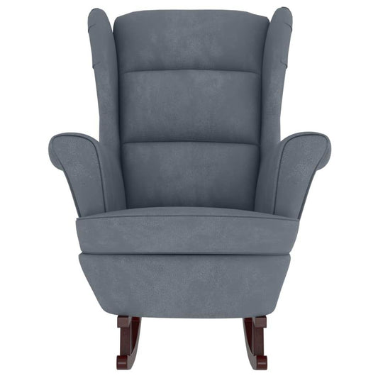 VidaXL Rocking Chair with Solid Wood Rubber Legs Dark Gray Velvet - Loft&Timber