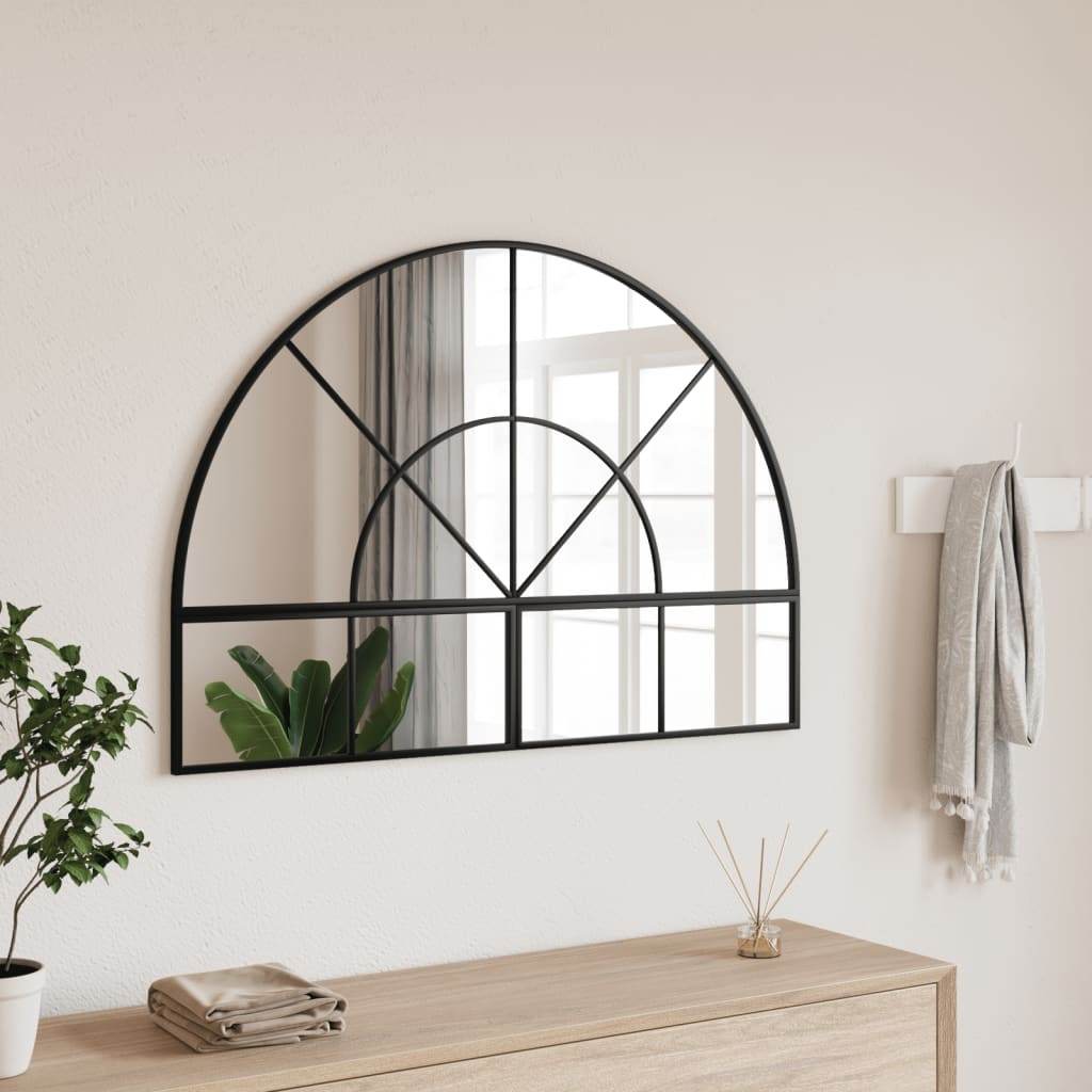 vidaXL Wall Mirror Decorative Wall Mounted Mirror for Bathroom Black Arch Iron - Loft&Timber