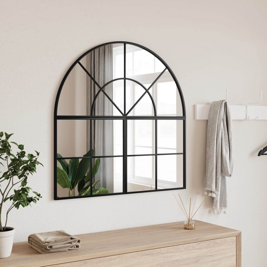 vidaXL Wall Mirror Decorative Wall Mounted Mirror for Bathroom Black Arch Iron - Loft&Timber