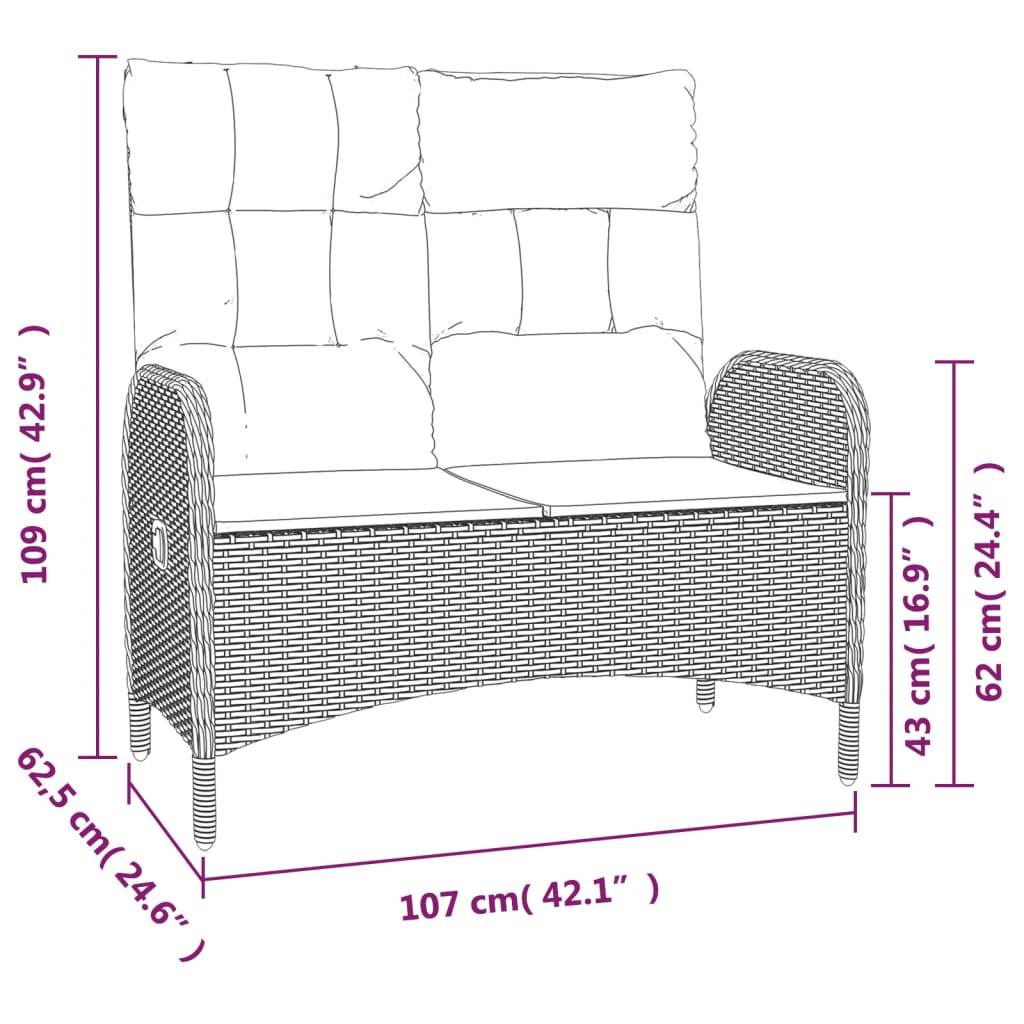 vidaXL Patio Bench Outdoor Reclining Dining Bench with Cushions Poly Rattan - Loft&Timber