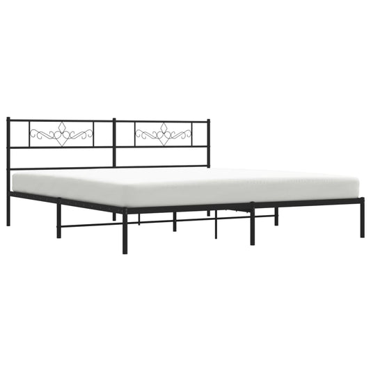 vidaXL Metal Bed Frame with Headboard Black 76"x79.9" King - Loft&Timber