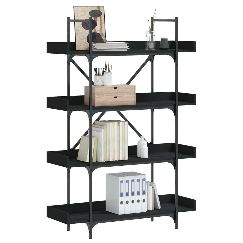 vidaXL Bookcase 4-Tier Black 39.4"x13"x57.3" Engineered Wood - Loft&Timber