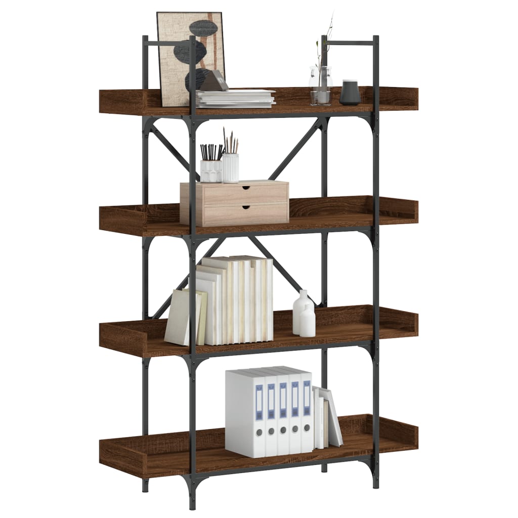 vidaXL Bookcase 4-Tier Brown Oak 39.4"x13"x57.3" Engineered Wood - Loft&Timber