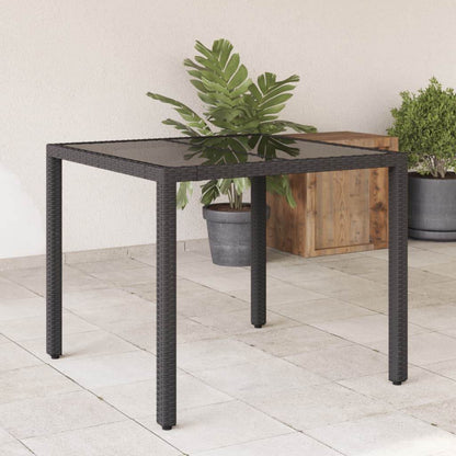 vidaXL Patio Table with Glass Top Outdoor Furniture Dining Table Poly Rattan - Loft&Timber