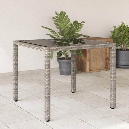 vidaXL Patio Table with Glass Top Outdoor Furniture Dining Table Poly Rattan - Loft&Timber