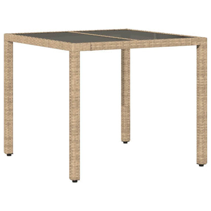 vidaXL Patio Table with Glass Top Outdoor Furniture Dining Table Poly Rattan - Loft&Timber