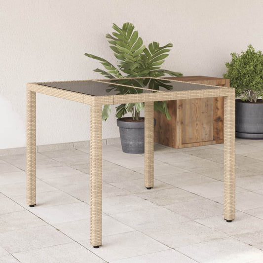 vidaXL Patio Table with Glass Top Outdoor Furniture Dining Table Poly Rattan - Loft&Timber