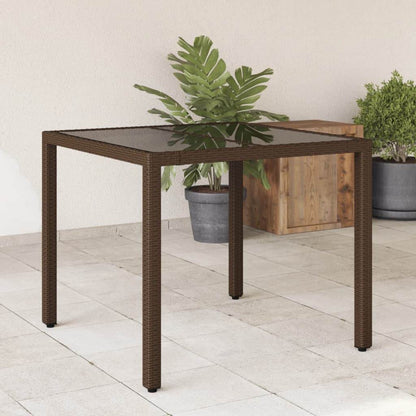 vidaXL Patio Table with Glass Top Outdoor Furniture Dining Table Poly Rattan - Loft&Timber