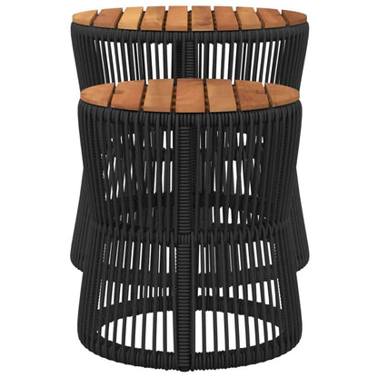 vidaXL Patio Side Tables 2 pcs with Wooden Top Black Poly Rattan - Loft&Timber