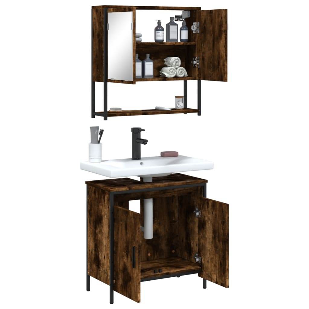 vidaXL Bathroom Furniture Set Storage Cabinet Washroom 2 Piece Engineered Wood - Loft&Timber