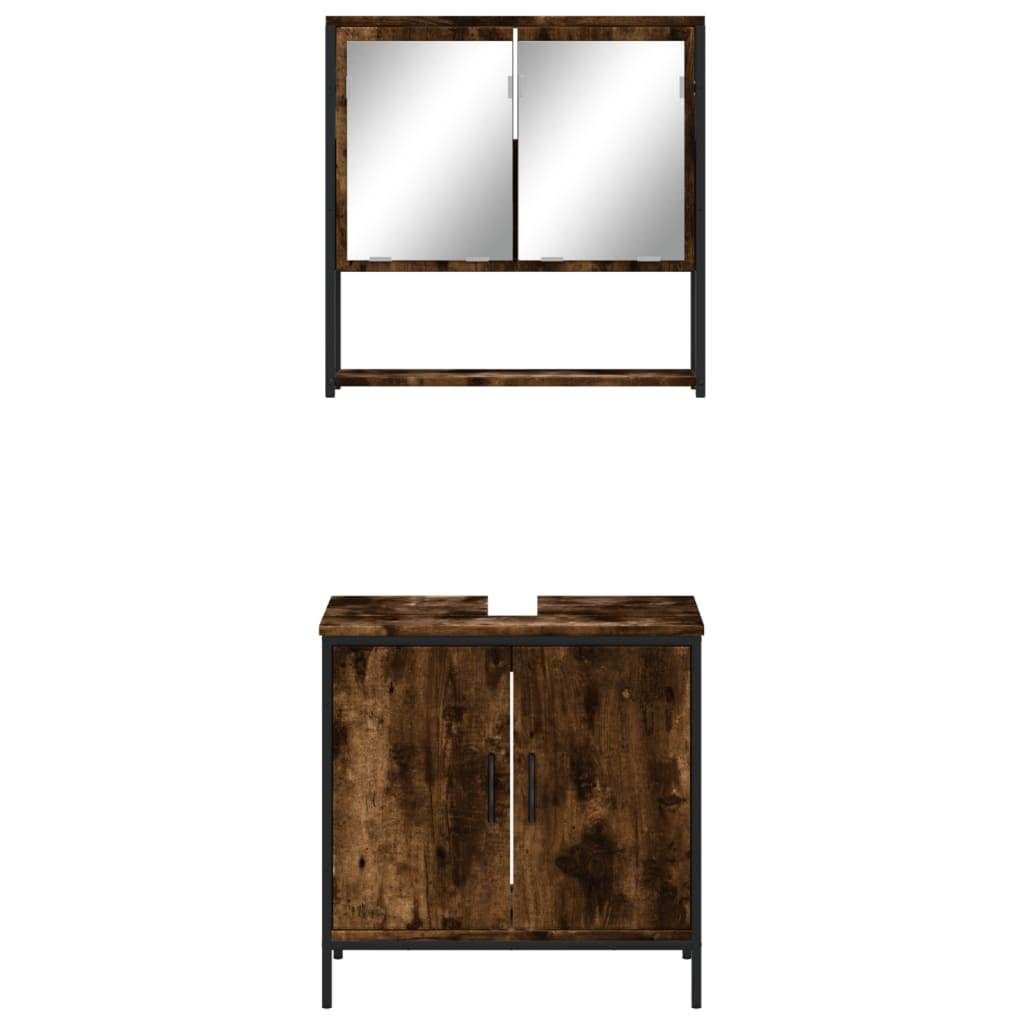 vidaXL Bathroom Furniture Set Storage Cabinet Washroom 2 Piece Engineered Wood - Loft&Timber
