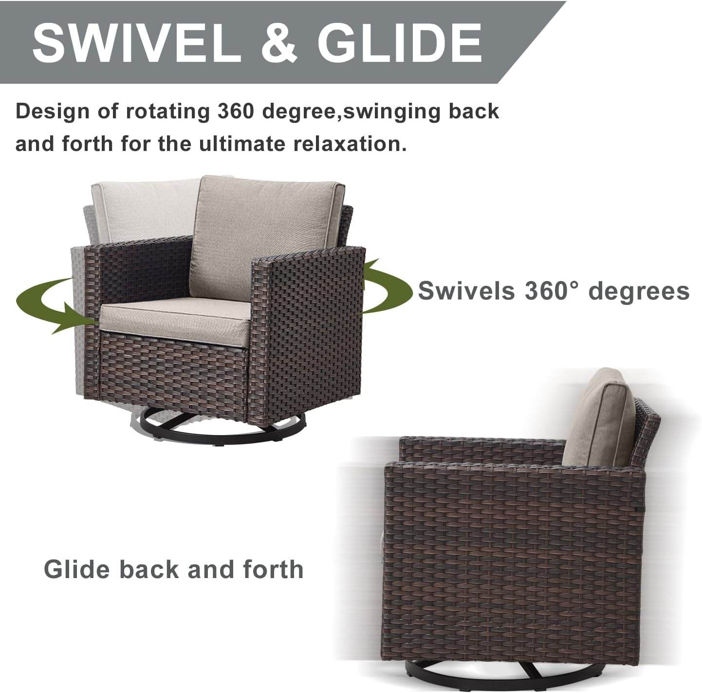 Seven Piece Outdoor Wicker Patio Furniture Set With Swivel Rockers - Loft&Timber