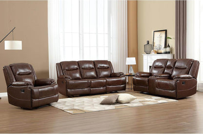Genuine Leather Manual Recliner Sofa Set, Recliner Chair, Loveseat Reclining Sofa and 3 Seat Recliner Sofa, Couch Furniture Set for Living Room, Meeting Room, Brown(Recliner+Loveseat+Sofa) - Loft&Timber