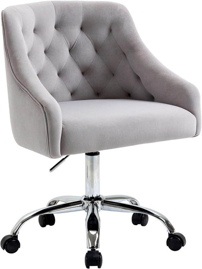Velvet Office Swivel Chair, Vanity Chair, Fabric Desk Chair, Pretty Fancy Chair, Gold Office Chair for Girls, 360°Swivel Height Adjustable Reception Chair (Grey) - Loft&Timber