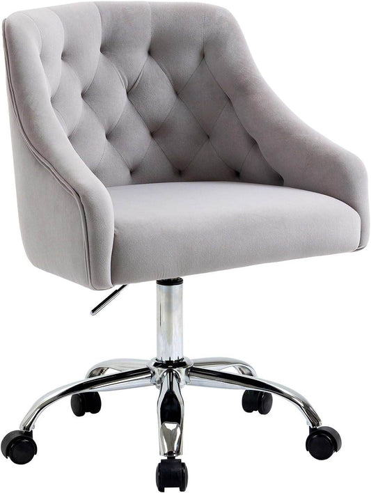 Velvet Office Swivel Chair, Vanity Chair, Fabric Desk Chair, Pretty Fancy Chair, Gold Office Chair for Girls, 360°Swivel Height Adjustable Reception Chair (Grey) - Loft&Timber