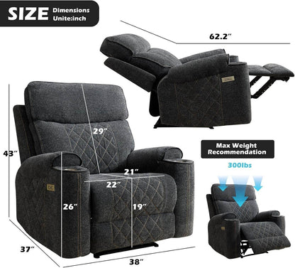 Classic Power Recliner Sofa with Cup Holders and Double Layer Backrest - Loft&Timber
