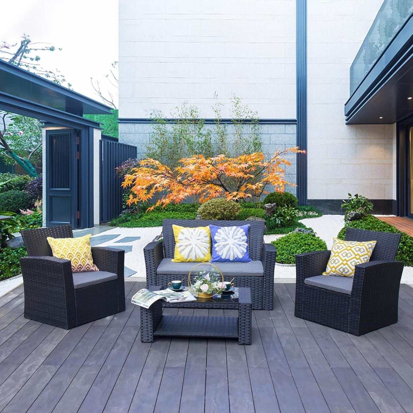 Outdoor Wicker Patio Furniture Set with Comfortable Cushions - Loft&Timber