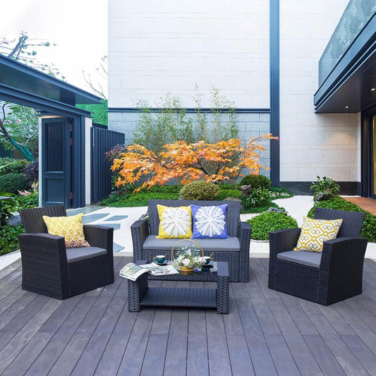 Outdoor Wicker Patio Furniture Set with Comfortable Cushions - Loft&Timber