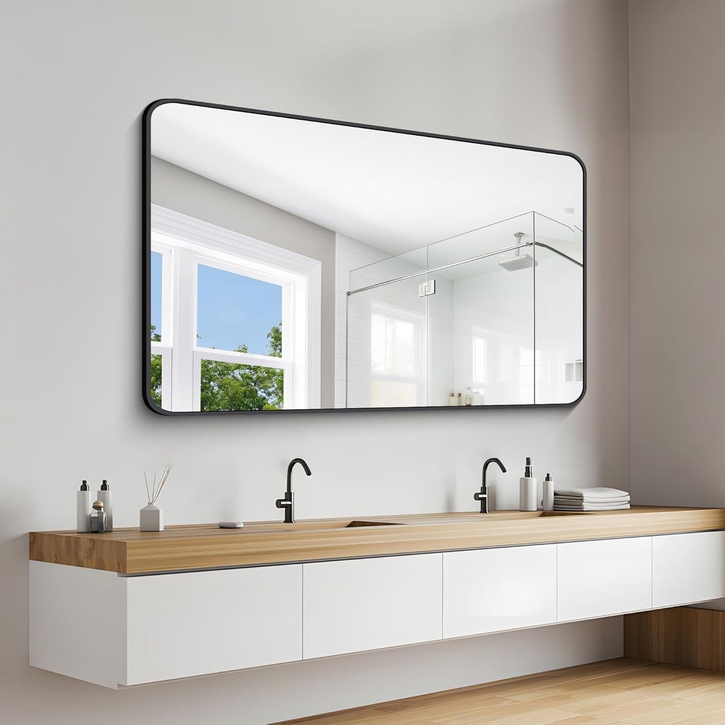 60" X 36"Bathroom Mirror, Matte Black Wall Mirror with Metal Frame, Decorative Rectangular Vanity Mirror for Bedroom Bathroom Living Room Entryway (Horizontal/Vertical)-2