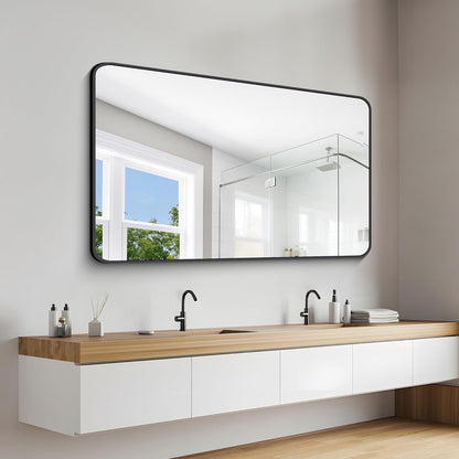 60" X 36"Bathroom Mirror, Matte Black Wall Mirror with Metal Frame, Decorative Rectangular Vanity Mirror for Bedroom Bathroom Living Room Entryway (Horizontal/Vertical)-2