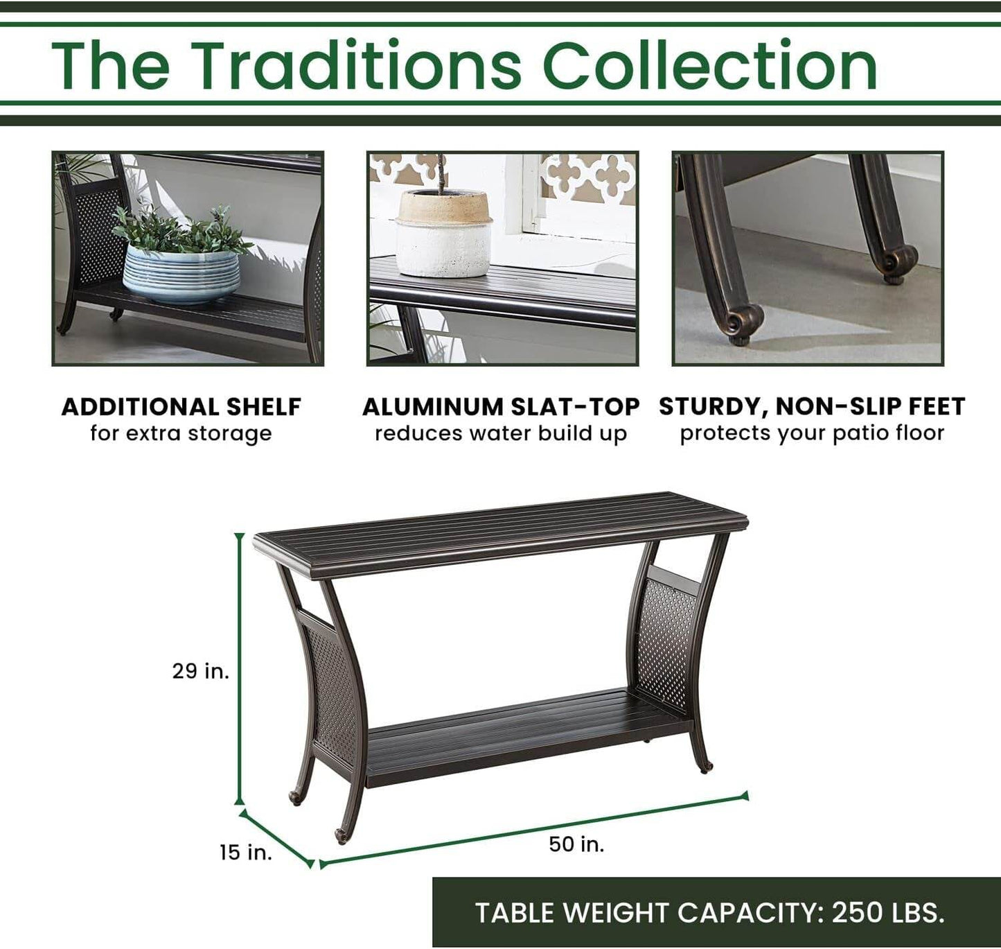 Elegant 50 Inch Outdoor Console Table with Shelves - Loft&Timber