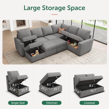 Modular Sectional Sleeper Sofa U-Shaped, Warm Grey - Loft&Timber