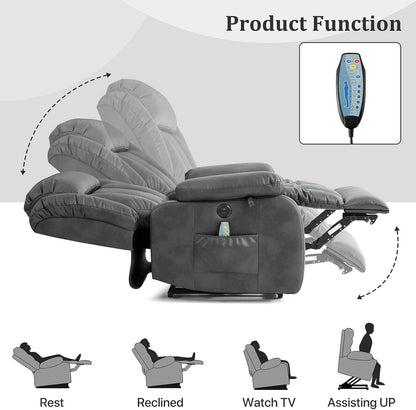 Dual Motor Large Power Lift Recliner Chair Recliners for Elderly, Infinite Position Recliner Chair with Heat and Massage, Breathable Leather(Gray) - Loft&Timber
