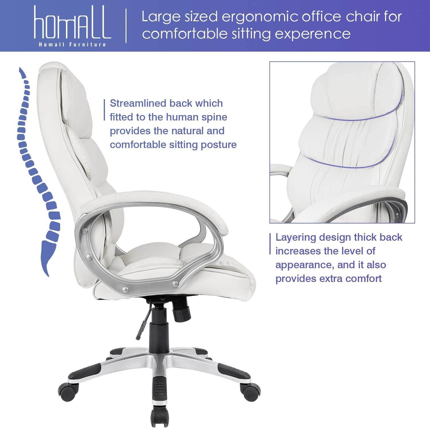 Office Chair High Back Computer Desk Chair, PU Leather (White) - Loft&Timber