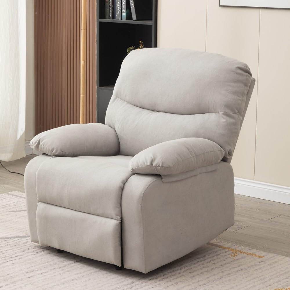 Manual Recliner Chair Fabric Armchair, Adjustable Reclining Chair Single Padded Seat Recliner Sofa for Living Room Office Lounge (Light Gray) - Loft&Timber