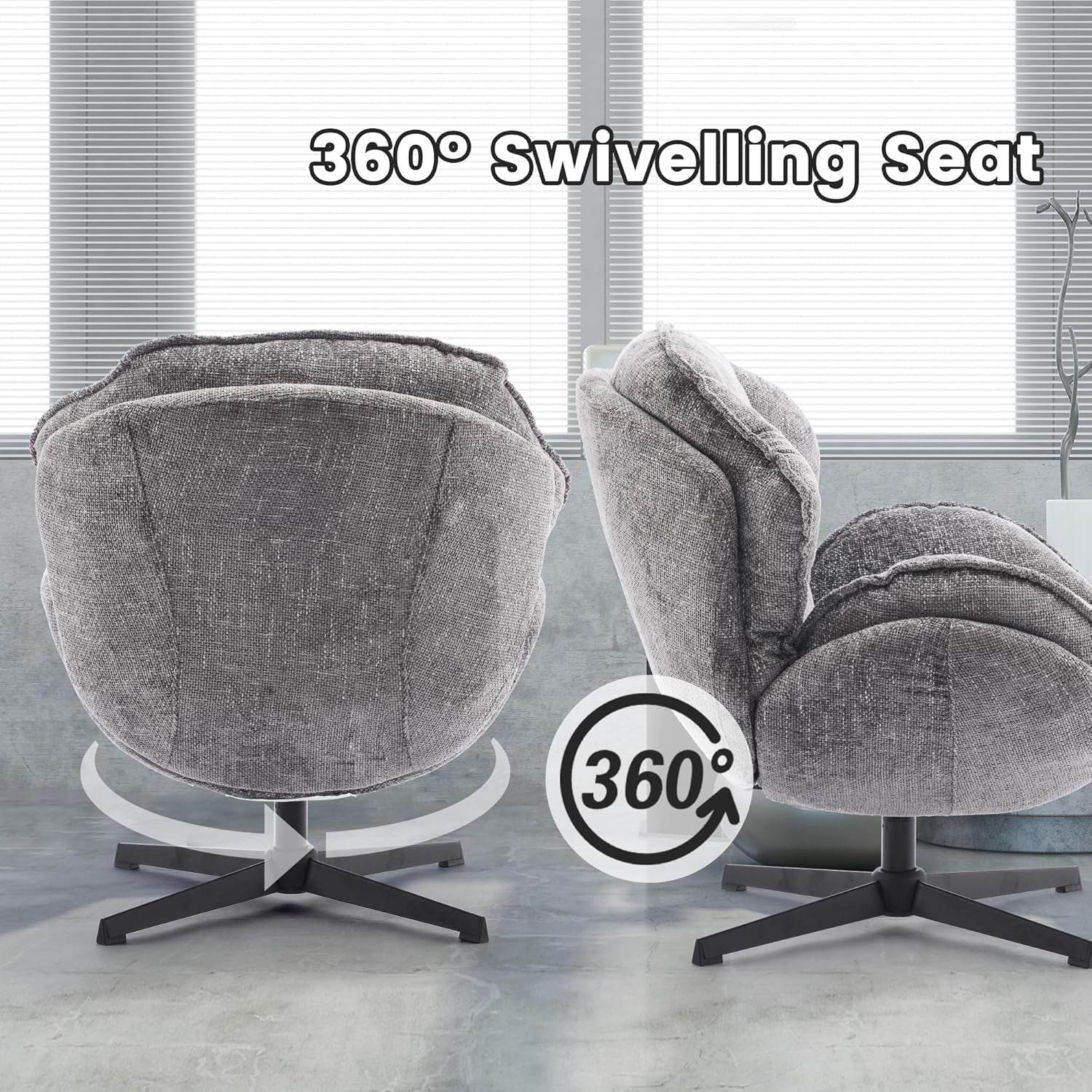 Gray Swivel Upholstered Accent Chair With Metal Legs - Loft&Timber