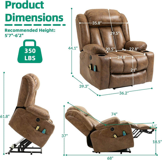 Tall Man Power Lift Recliner Massage, Heat, Extended Footrest - Loft&Timber